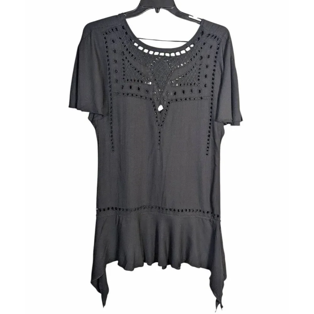 XIX Paula Hermanny Gabi black cutout short caftan dress coverup Womens M